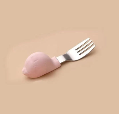Baby Eating Training Fork &amp; Spoon Set – Cartoon Silicone