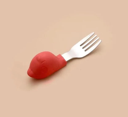 Baby Eating Training Fork &amp; Spoon Set – Cartoon Silicone
