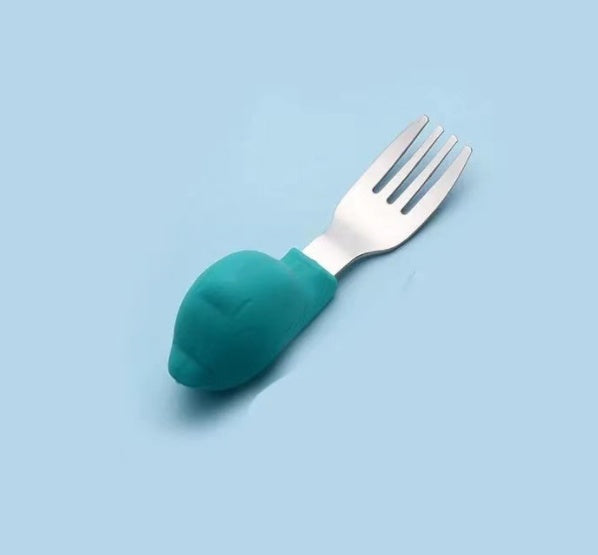 Baby Eating Training Fork &amp; Spoon Set – Cartoon Silicone